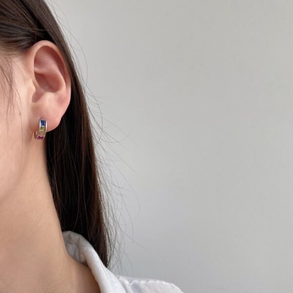 Princess Cut Rainbow Cubic Zirconia Hoop Earrings