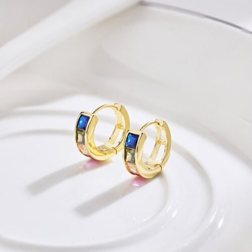 Princess Cut Rainbow Cubic Zirconia Hoop Earrings