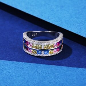 Princess Cut Rainbow Cubic Zirconia Layer Ring