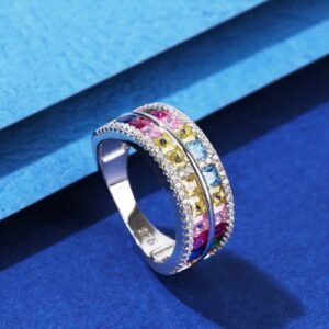 Princess Cut Rainbow Cubic Zirconia Layer Ring