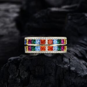 Princess Cut Rainbow Cubic Zirconia Layer Ring