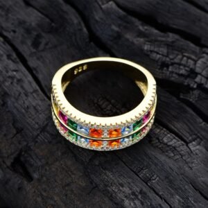 Princess Cut Rainbow Cubic Zirconia Layer Ring