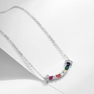 Princess Cut Rainbow Cubic Zirconia Link Necklace