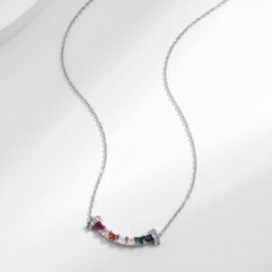 Princess Cut Rainbow Cubic Zirconia Link Necklace