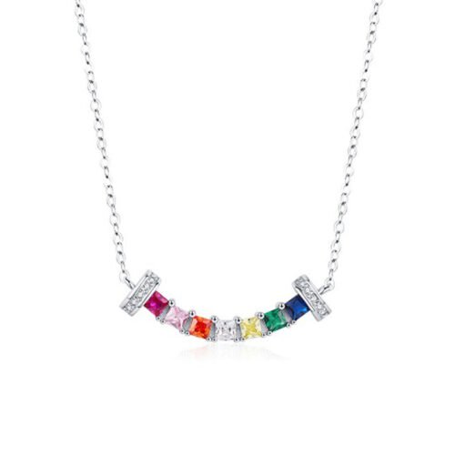 Princess Cut Rainbow Cubic Zirconia Link Necklace