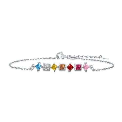 Princess Cut Rainbow Cubic Zirconia Pendant Bracelet