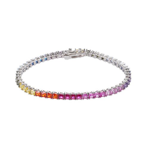 Princess Cut Rainbow Cubic Zirconia Tennis Bracelet