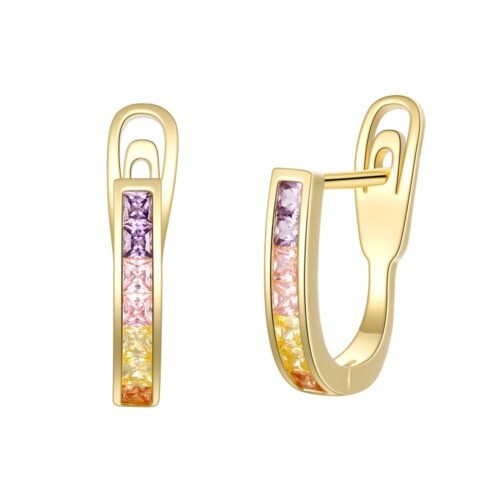 Princess Cut Rainbow Cubic Zirconia U Shape Hoop Earrings