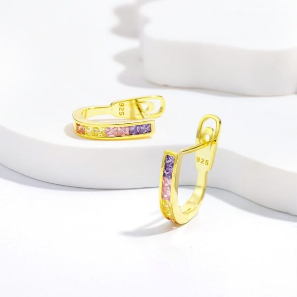 Princess Cut Rainbow Cubic Zirconia U Shape Hoop Earrings