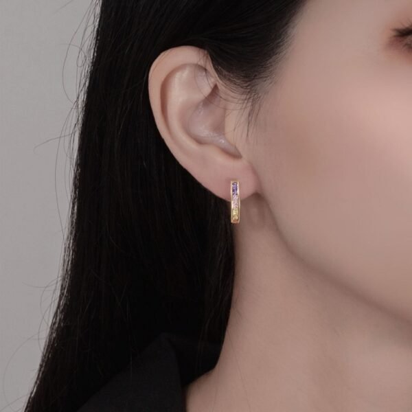 Princess Cut Rainbow Cubic Zirconia U Shape Hoop Earrings