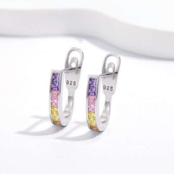 Princess Cut Rainbow Cubic Zirconia U Shape Hoop Earrings