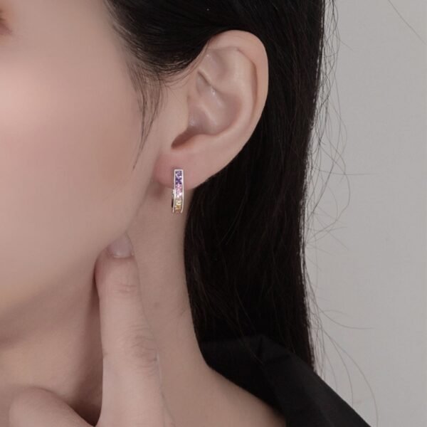 Princess Cut Rainbow Cubic Zirconia U Shape Hoop Earrings