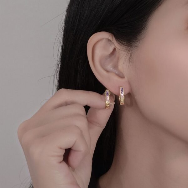 Princess Cut Rainbow Cubic Zirconia U Shape Hoop Earrings