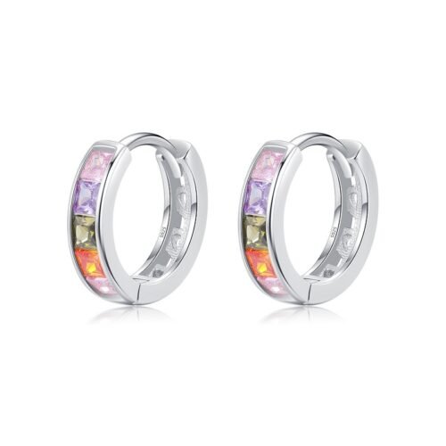 Radiant Cut Rainbow Cubic Zirconia Hoop Earrings