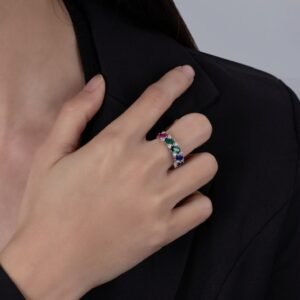 Radiant Cut Rainbow Cubic Zirconia Ring