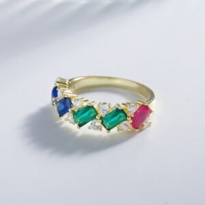 Radiant Cut Rainbow Cubic Zirconia Ring