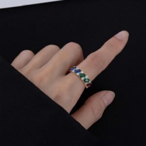 Radiant Cut Rainbow Cubic Zirconia Ring