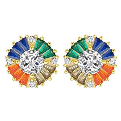 Rainbow Cubic Zirconia Cushion Halo Drop Earrings