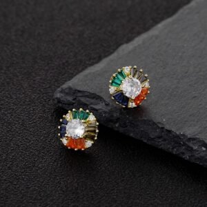 Rainbow Cubic Zirconia Cushion Halo Drop Earrings