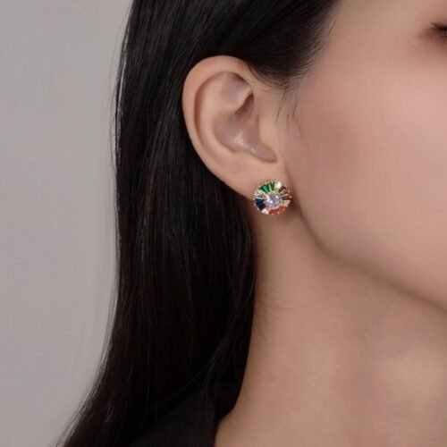 Rainbow Cubic Zirconia Cushion Halo Drop Earrings
