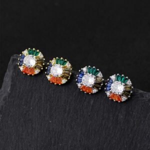 Rainbow Cubic Zirconia Cushion Halo Drop Earrings