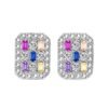 Rainbow Cubic Zirconia Cushion Halo Earrings