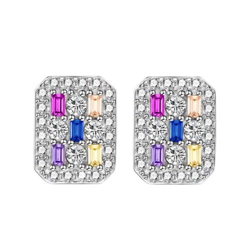 Rainbow Cubic Zirconia Cushion Halo Earrings