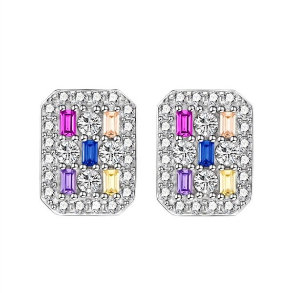 Rainbow Cubic Zirconia Cushion Halo Earrings