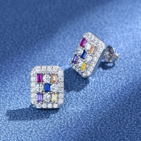 Rainbow Cubic Zirconia Cushion Halo Earrings