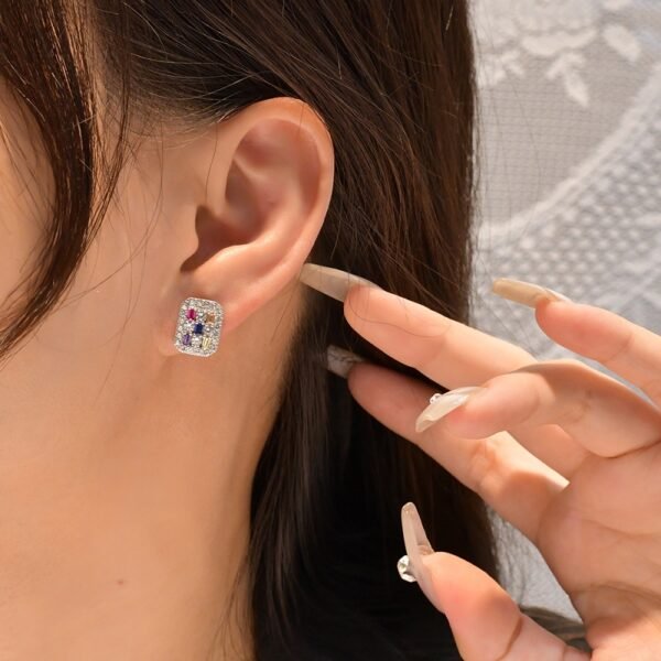 Rainbow Cubic Zirconia Cushion Halo Earrings