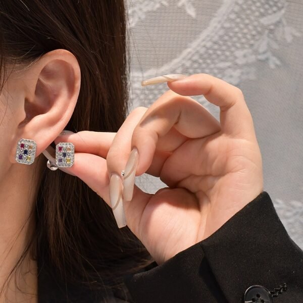 Rainbow Cubic Zirconia Cushion Halo Earrings