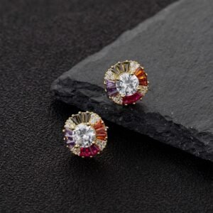 Rainbow Cubic Zirconia Halo Drop Earrings