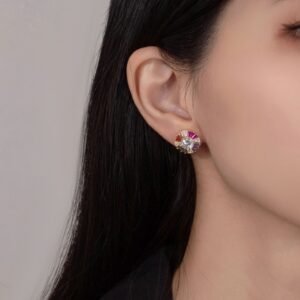 Rainbow Cubic Zirconia Halo Drop Earrings