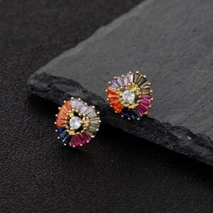 Rainbow Cubic Zirconia Heart Halo Drop Earrings