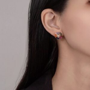 Rainbow Cubic Zirconia Heart Halo Drop Earrings