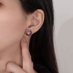 Rainbow Cubic Zirconia Heart Halo Drop Earrings