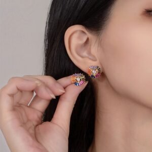 Rainbow Cubic Zirconia Heart Halo Drop Earrings