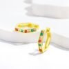 Rainbow Cubic Zirconia Hexagon Hoop Earrings