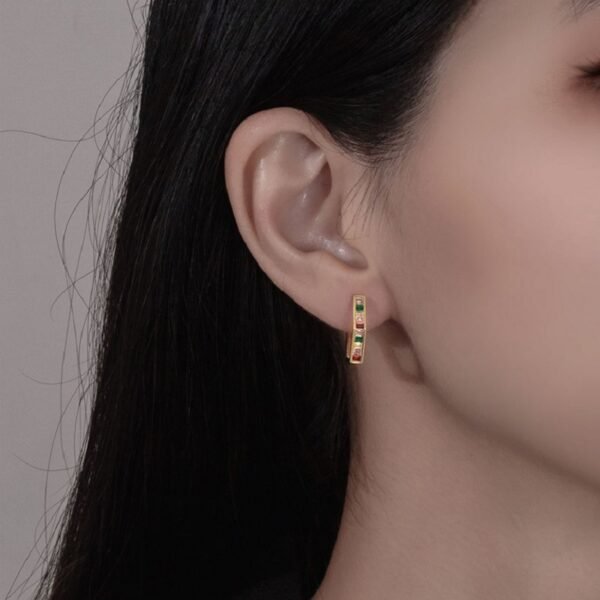 Rainbow Cubic Zirconia Hexagon Hoop Earrings