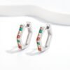 Rainbow Cubic Zirconia Hexagon Hoop Earrings