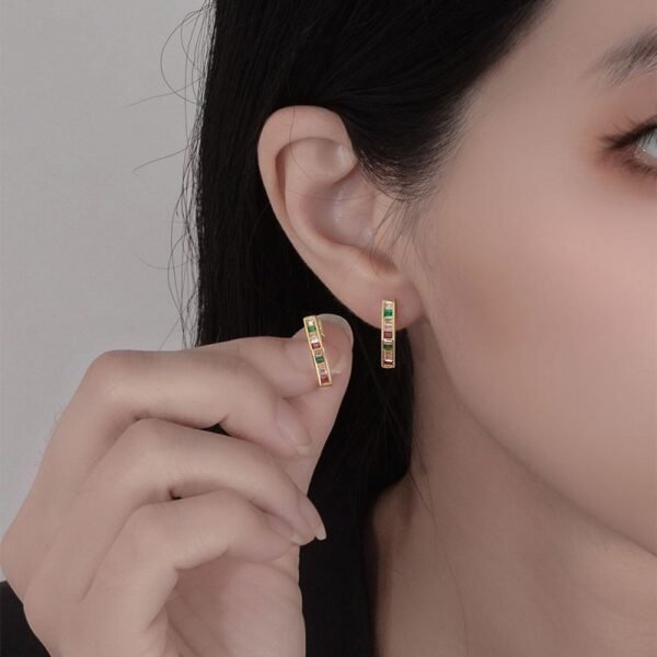 Rainbow Cubic Zirconia Hexagon Hoop Earrings