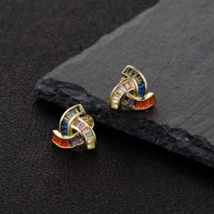 Rotate Triangle Rainbow Cubic Zirconia Drop Earrings