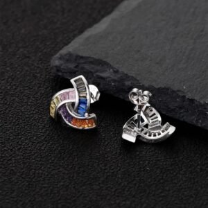 Rotate Triangle Rainbow Cubic Zirconia Drop Earrings