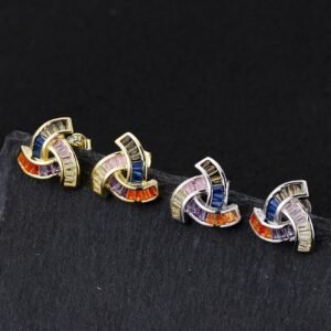 Rotate Triangle Rainbow Cubic Zirconia Drop Earrings