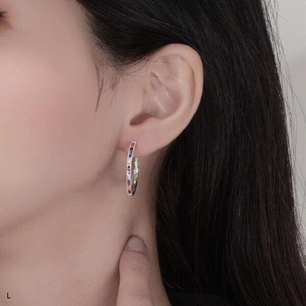Round Channel Rainbow Cubic Zirconia Hoop Earrings