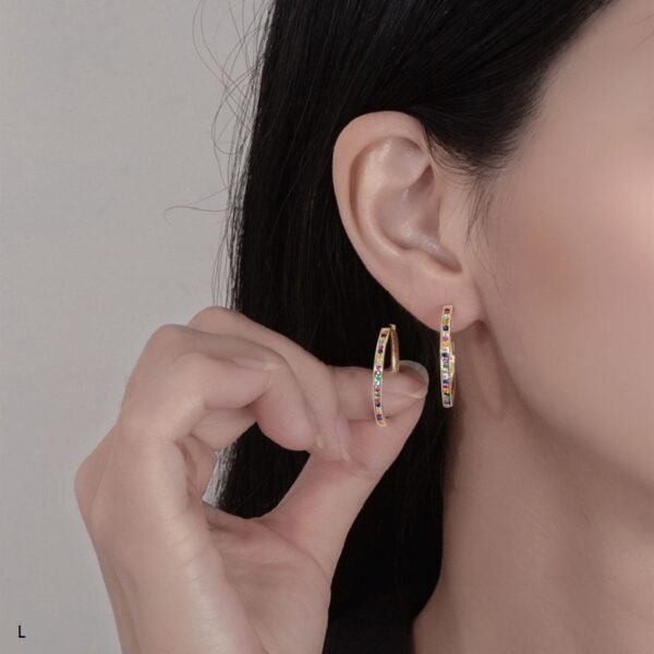 Round Channel Rainbow Cubic Zirconia Hoop Earrings
