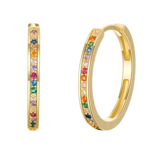 Round Channel Rainbow Cubic Zirconia Hoop Earrings