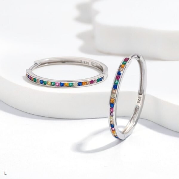 Round Channel Rainbow Cubic Zirconia Hoop Earrings