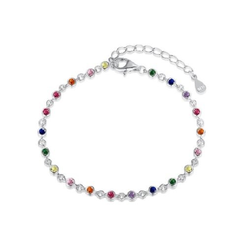 Round Rainbow Cubic Zirconia Bezel Link Bracelet