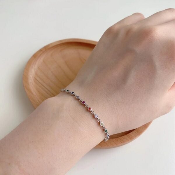 Round Rainbow Cubic Zirconia Bezel Link Bracelet